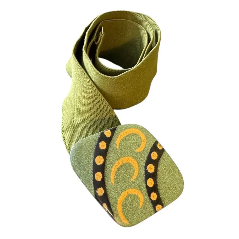 Vintage Green Stretch Belt with Painted Hook and Eye Buckle